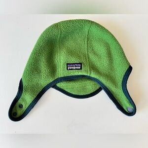Patagonia Green Polyester Soft Fleece Beanie Aviator Style Baby Hat XXS